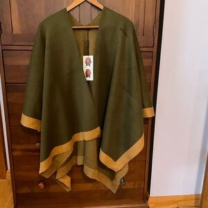 Do Everything in Love Olive Green and Gold Ruana with Strap Poncho Wrap